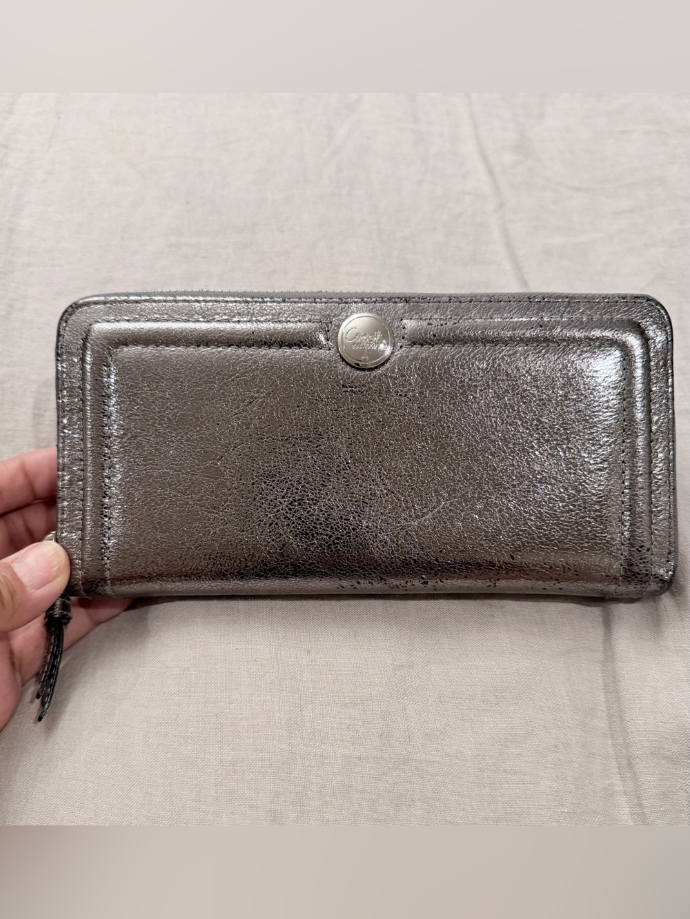 Coach Metallic Leather Zip Wallet